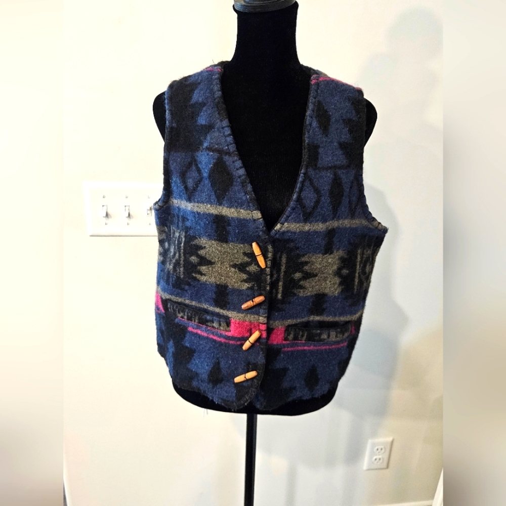 At Last & Co Aztez Wool Blend Vest Vintage Sz Medium